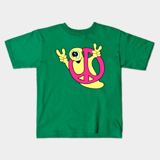 Yellow Peace Ghost with a Pink Peace Sign Kids T-Shirt